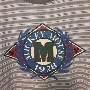 Vtg Mickey Mouse Mens XL Gray White Striped Short Sleeve T Shirt Single Stitch